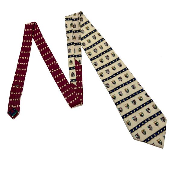 Tommy Hilfiger Crest Print Tie Fluer Di Lis Star Print Silk Multicolor Formal - Picture 1 of 8